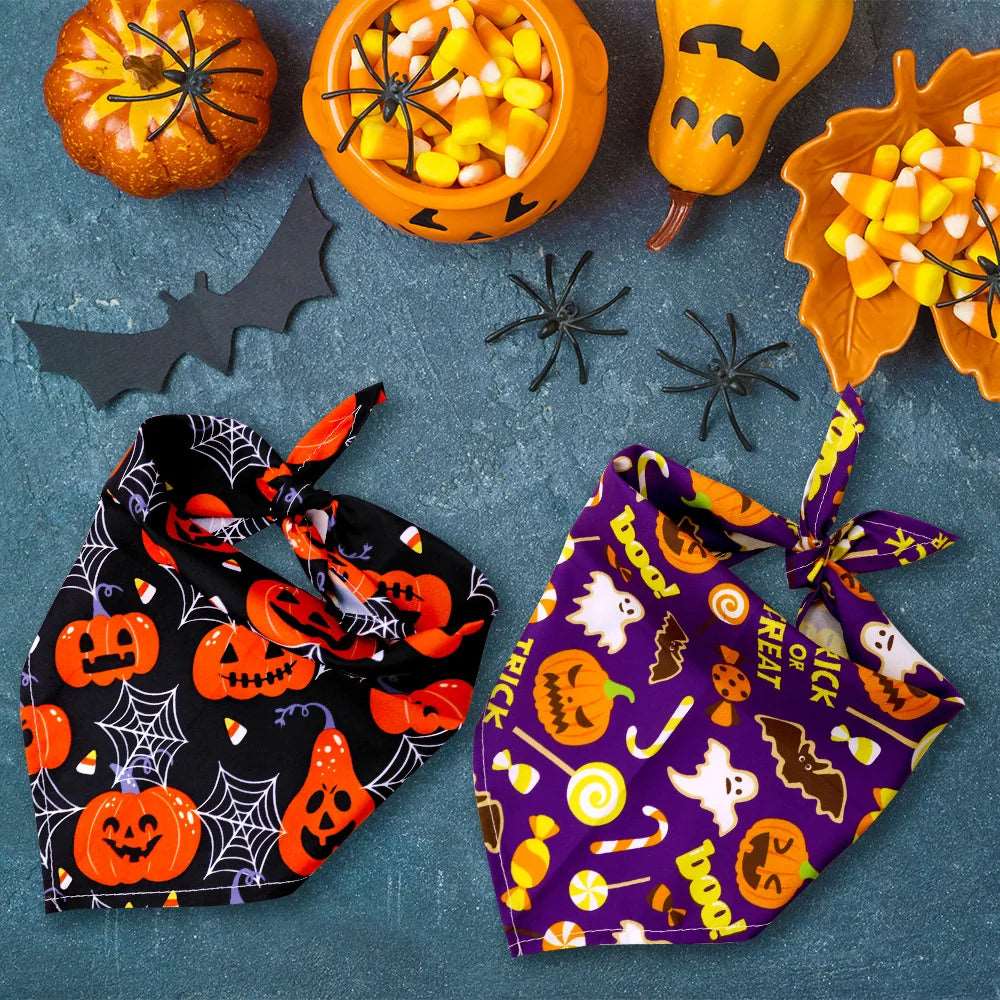 Cute Halloween Pet Bandana Bib Skull Bat Ghost Pattern - TrendyPet's Zone