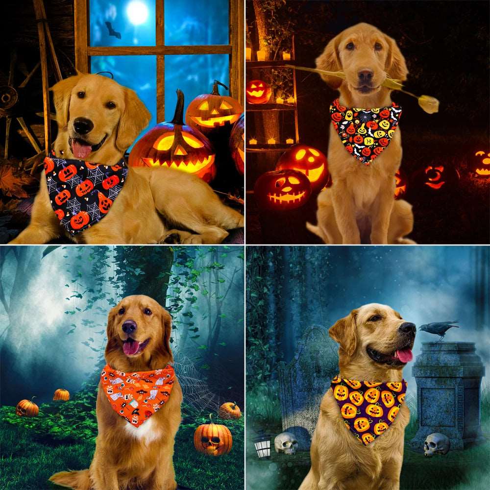 Cute Halloween Pet Bandana Bib Skull Bat Ghost Pattern - TrendyPet's Zone