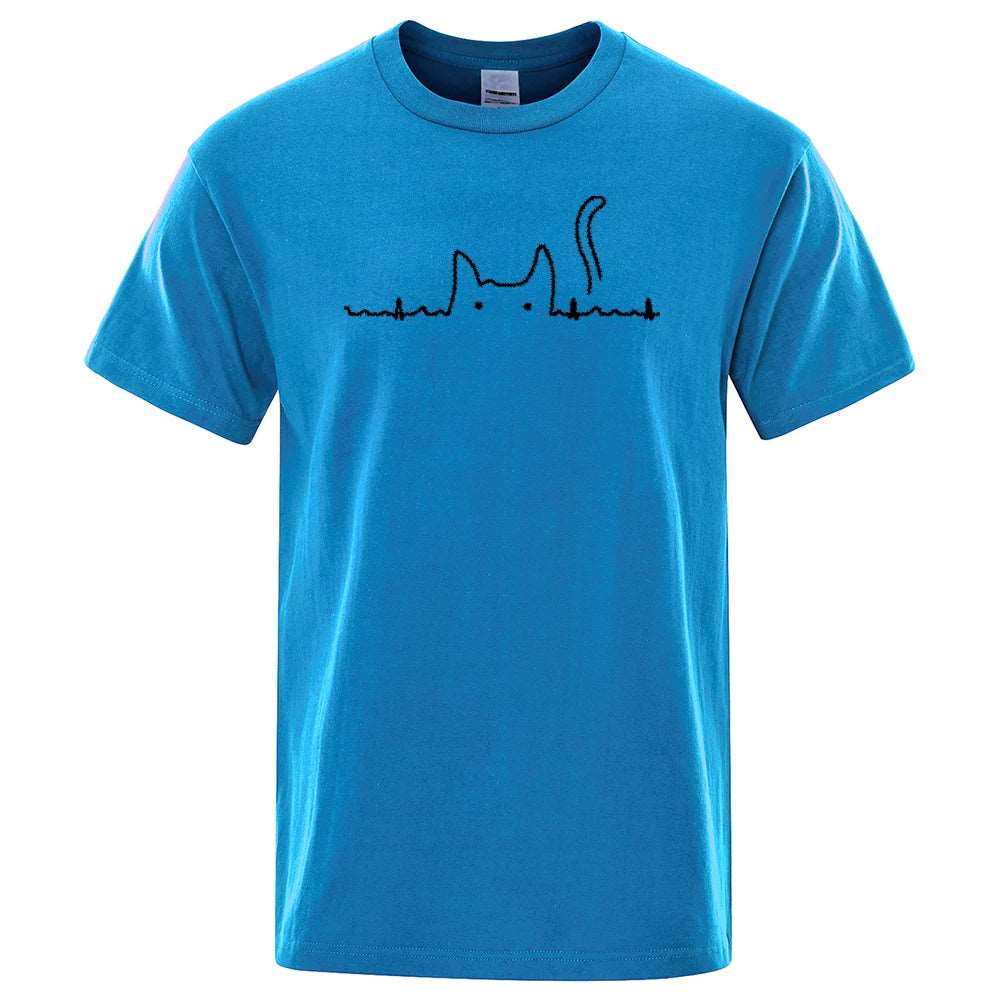 Cyan Casual Men's T-Shirts Cat Cute Printed Summer Cotton O-Neck Short Sleeve Top Tee T-shirts TRENDYPET'S ZONE