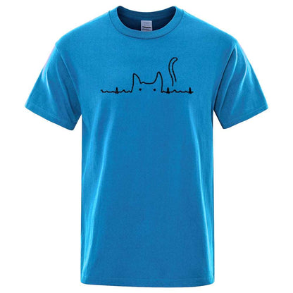 Cyan Casual Men's T-Shirts Cat Cute Printed Summer Cotton O-Neck Short Sleeve Top Tee T-shirts TRENDYPET'S ZONE