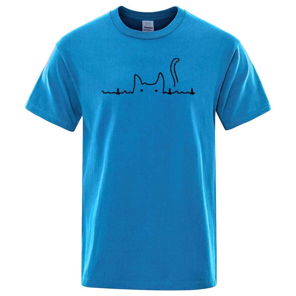Cyan Casual Men's T-Shirts Cat Cute Printed Summer Cotton O-Neck Short Sleeve Top Tee T-shirts TRENDYPET'S ZONE