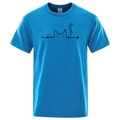 Cyan Casual Men's T-Shirts Cat Cute Printed Summer Cotton O-Neck Short Sleeve Top Tee T-shirts TRENDYPET'S ZONE