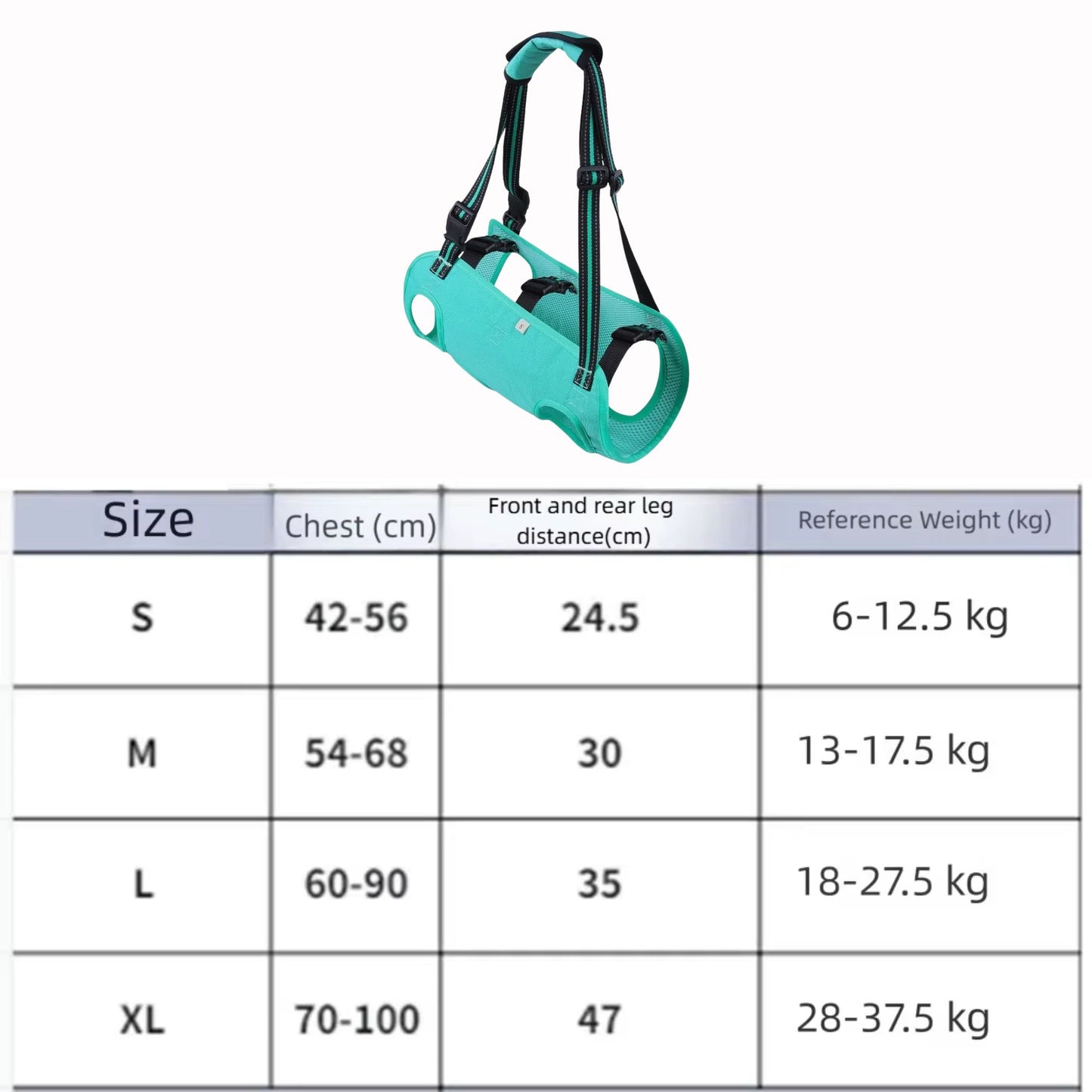 Cyan portable dog lift harness from TrendyPet's Zone with adjustable straps and soft lining for easy lifting and support.