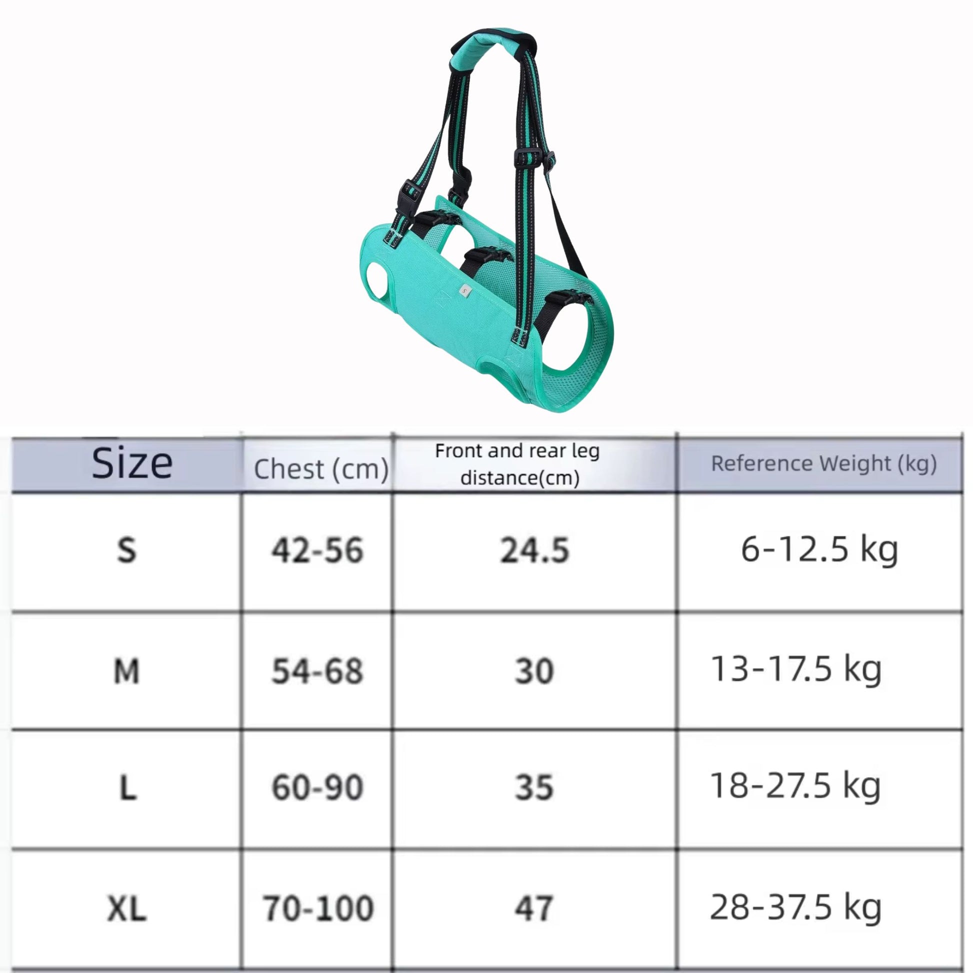 Cyan portable dog lift harness from TrendyPet's Zone with adjustable straps and soft lining for easy lifting and support.