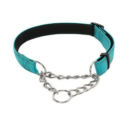 Cyan Stainless Steel Chain Reflective Nylon Fabric Pet Collars for Small Medium Large Dogs - TrendyPet's Zone