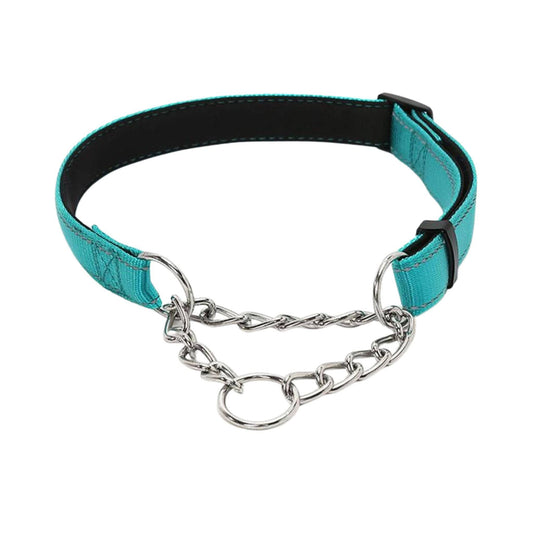 Cyan Stainless Steel Chain Reflective Nylon Fabric Pet Collars for Small Medium Large Dogs - TrendyPet's Zone