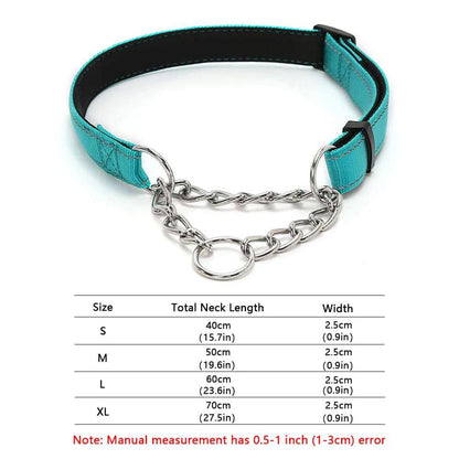 Cyan Stainless Steel Chain Reflective Nylon Fabric Pet Collars for Small Medium Large Dogs - TrendyPet's Zone