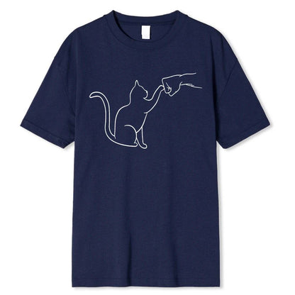 Dark Blue Agreement With Cat Funny Printing Man Boy T-Shirts Comfortable Male Clothes Tee Clothes Hip Hop O-Neck 100% Cotton - TrendyPet's Zone