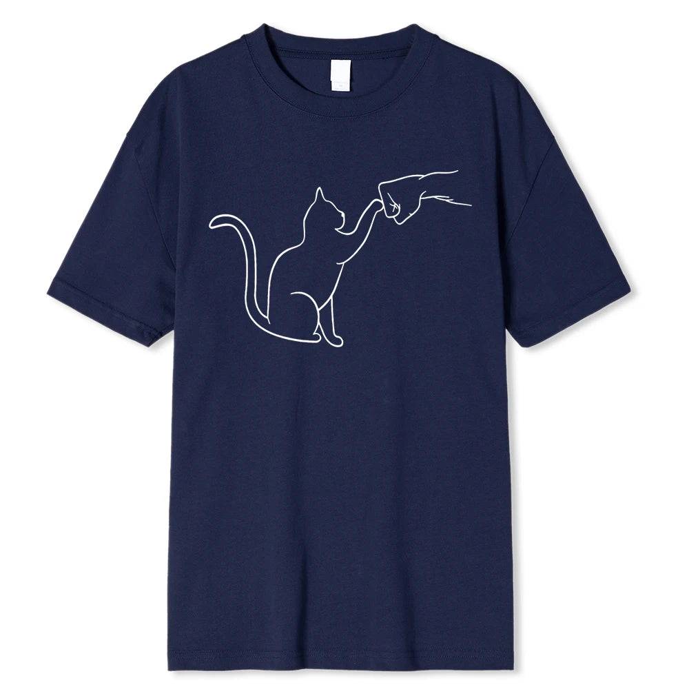 Dark Blue Agreement With Cat Funny Printing Man Boy T-Shirts Comfortable Male Clothes Tee Clothes Hip Hop O-Neck 100% Cotton - TrendyPet's Zone