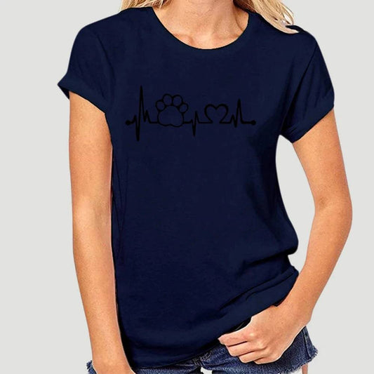 Dark Blue Heartbeat Lifeline Dog Women T-Shirt Casual Funny Foot For Lady Girl Hipster - TrendyPet's Zone