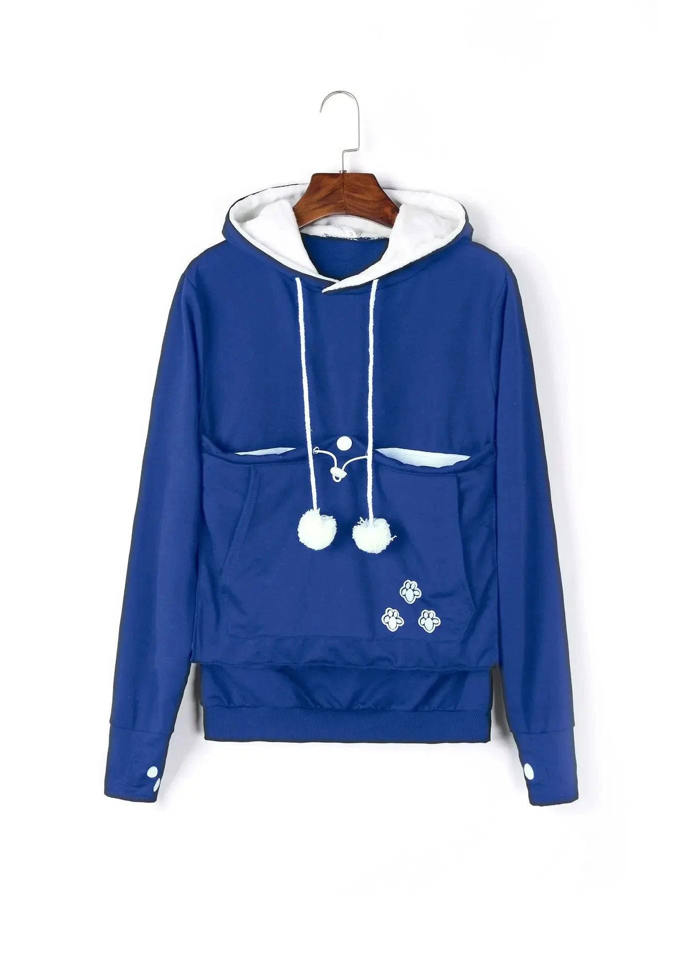 Dark Blue Paw Print High Quality Sweatshirt Cat Dog Lovers Hoodies Kangaroo Pet Paw Ears Cuddle Pouch Pullovers - TrendyPet's Zone