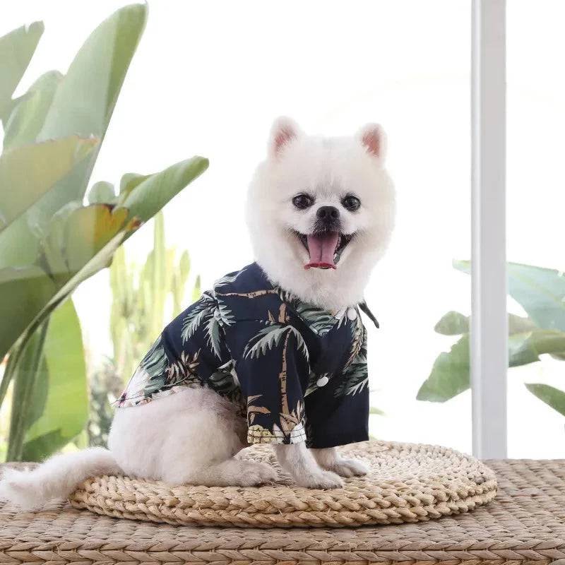 Dark Blue Pet Hawaiian Beach Style T-Shirts Thin Breathable Summer Clothes for Small Dog Puppy Pet Cat Kitten Vest - TrendyPet's Zone