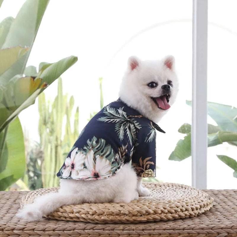 Dark Blue Pet Hawaiian Beach Style T-Shirts Thin Breathable Summer Clothes for Small Dog Puppy Pet Cat Kitten Vest - TrendyPet's Zone