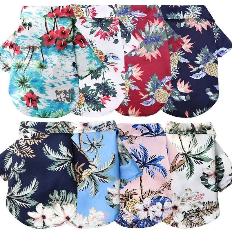 Dark Blue Pet Hawaiian Beach Style T-Shirts Thin Breathable Summer Clothes for Small Dog Puppy Pet Cat Kitten Vest - TrendyPet's Zone