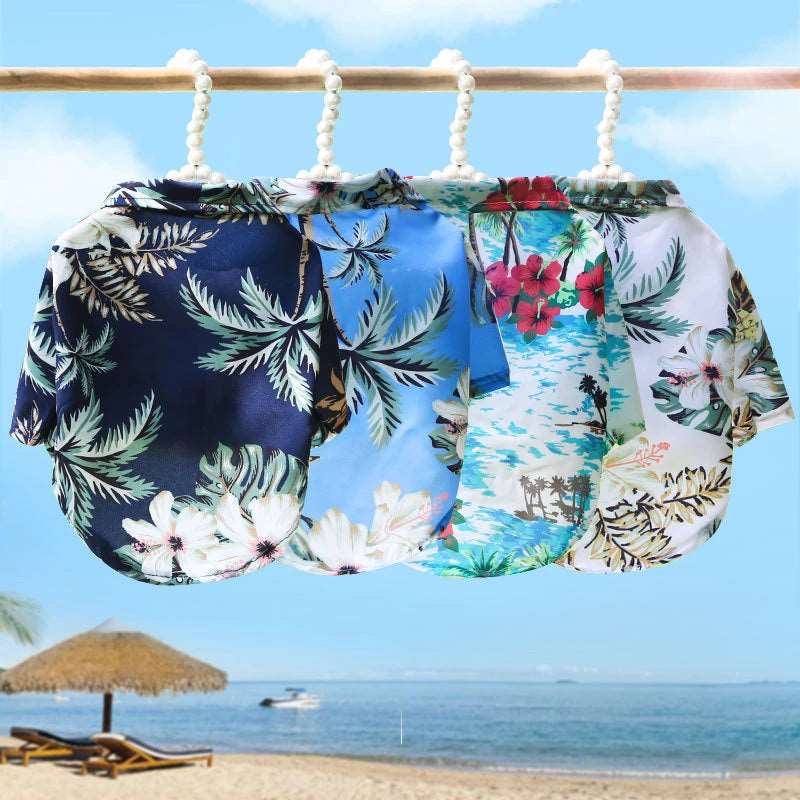 Dark Blue Pet Hawaiian Beach Style T-Shirts Thin Breathable Summer Clothes for Small Dog Puppy Pet Cat Kitten Vest - TrendyPet's Zone
