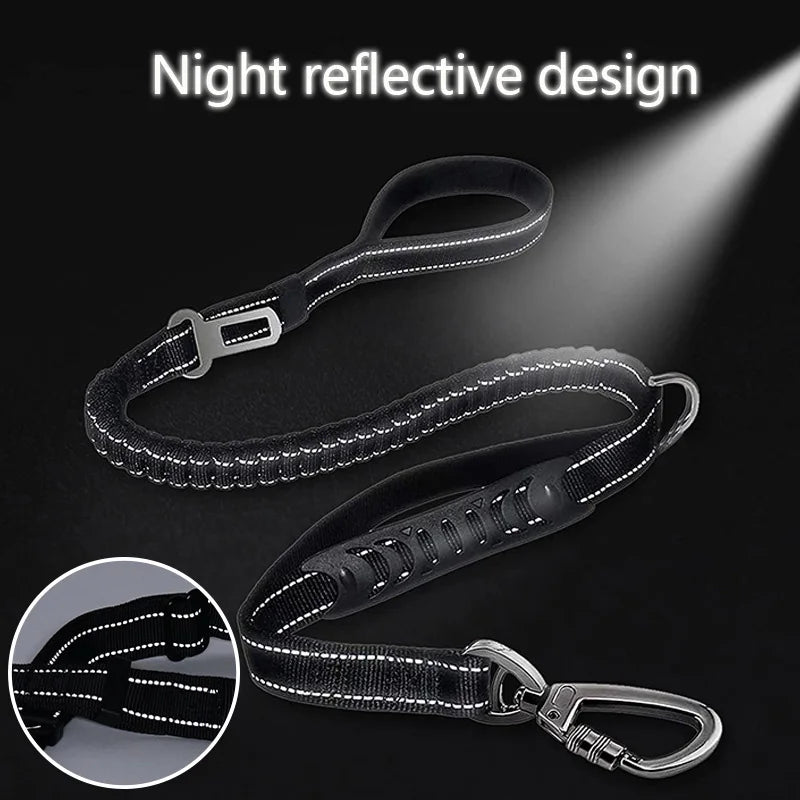 TrendyPet's Zone khaki reflective shock-absorbing dog leash with car safety buckle, designed for vehicle seat belt safety.