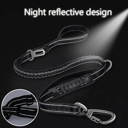 TrendyPet's Zone khaki reflective shock-absorbing dog leash with car safety buckle, designed for vehicle seat belt safety.