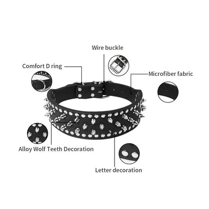 Black spiked leather dog collar with studs, adjustable anti-bite puppy collar for small to medium dogs, TrendyPet's Zone.