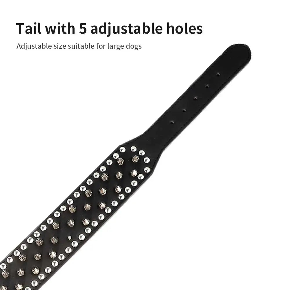 Black spiked leather dog collar by TrendyPet's Zone, adjustable anti-bite puppy neck strap for small and medium dogs.