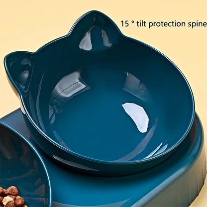 Pink Tilted Cat Water and Food Bowl Set by TrendyPet's Zone, 3-in-1 elevated feeding station with neck protection for cats.