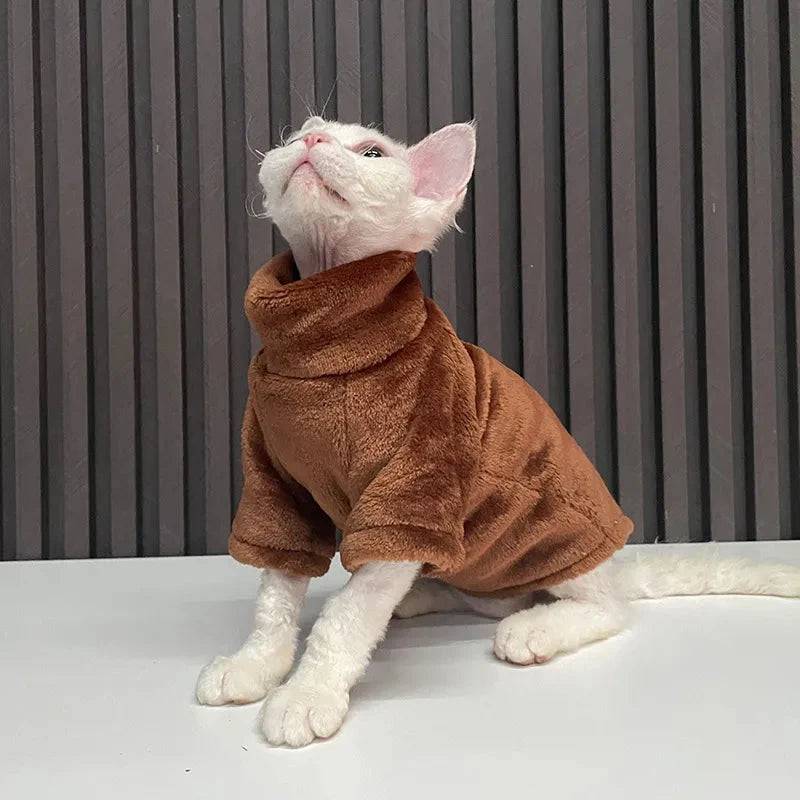 Coffee Turtleneck Sweater Coat Hairless Cat Winter Cloth - TrendyPet's Zone