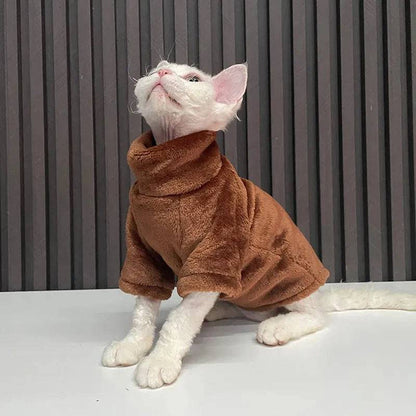Coffee Turtleneck Sweater Coat Hairless Cat Winter Cloth - TrendyPet's Zone