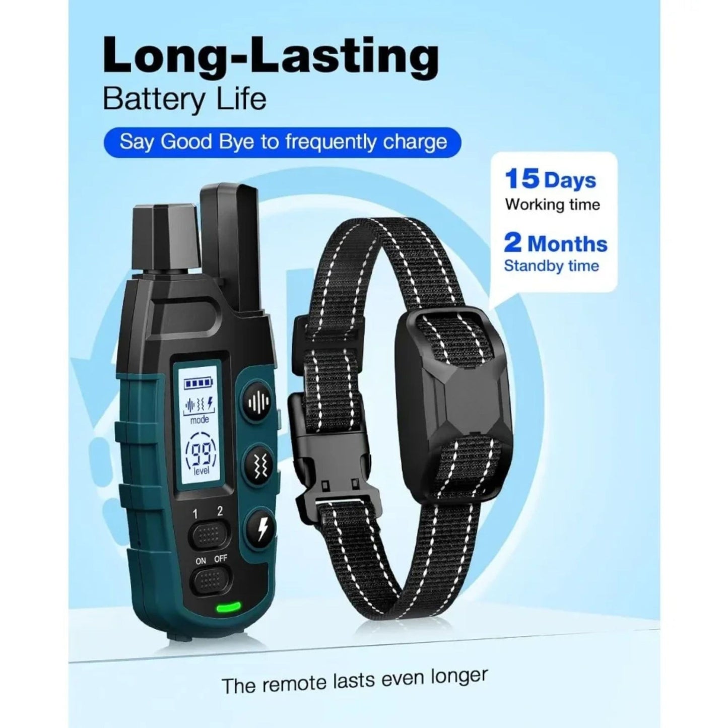 Dark green and black TrendyPet's Zone dog training shock collar with remote, waterproof, rechargeable, suitable for small to large dogs.