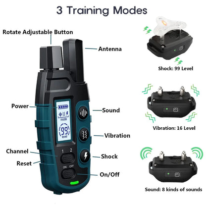 Dark green and black TrendyPet's Zone dog training shock collar with remote, waterproof, rechargeable, suitable for small to large dogs.