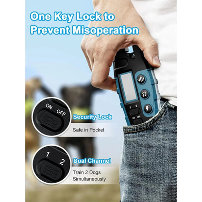 Dark green and black TrendyPet's Zone dog training shock collar with remote, waterproof and rechargeable for small to large dogs.