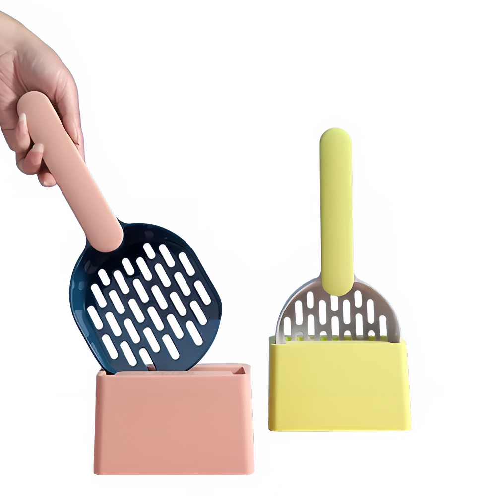 TrendyPet's Zone brown cat litter scoop set with filter and fine hole design for easy cleaning and waste removal.