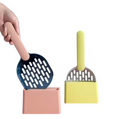 TrendyPet's Zone brown cat litter scoop set with filter and fine hole design for easy cleaning and waste removal.