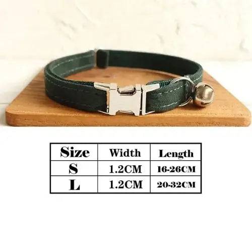 Dark Green Cat Small Dog Collar with Bell Personalized Engraving ID Tag Nameplate Kitten Collars Necklace Small Dogs Puppy Bulldog Chihuahua Yorshire - TrendyPet's Zone