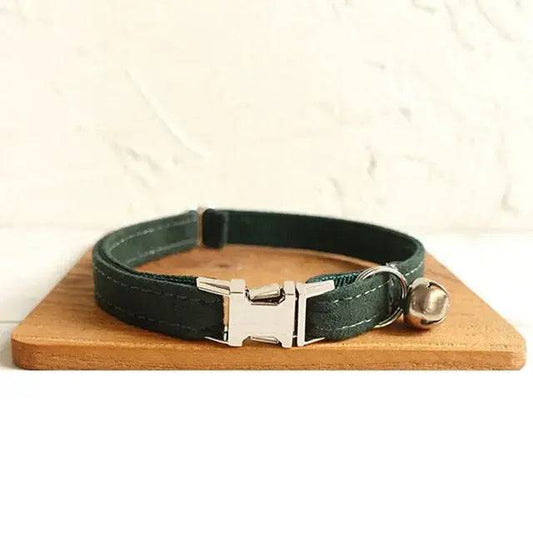 Dark Green Cat Small Dog Collar with Bell Personalized Engraving ID Tag Nameplate Kitten Collars Necklace Small Dogs Puppy Bulldog Chihuahua Yorshire TRENDYPET'S ZONE