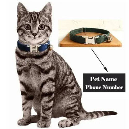 Dark Green Cat Small Dog Collar with Bell Personalized Engraving ID Tag Nameplate Kitten Collars Necklace Small Dogs Puppy Bulldog Chihuahua Yorshire - TrendyPet's Zone