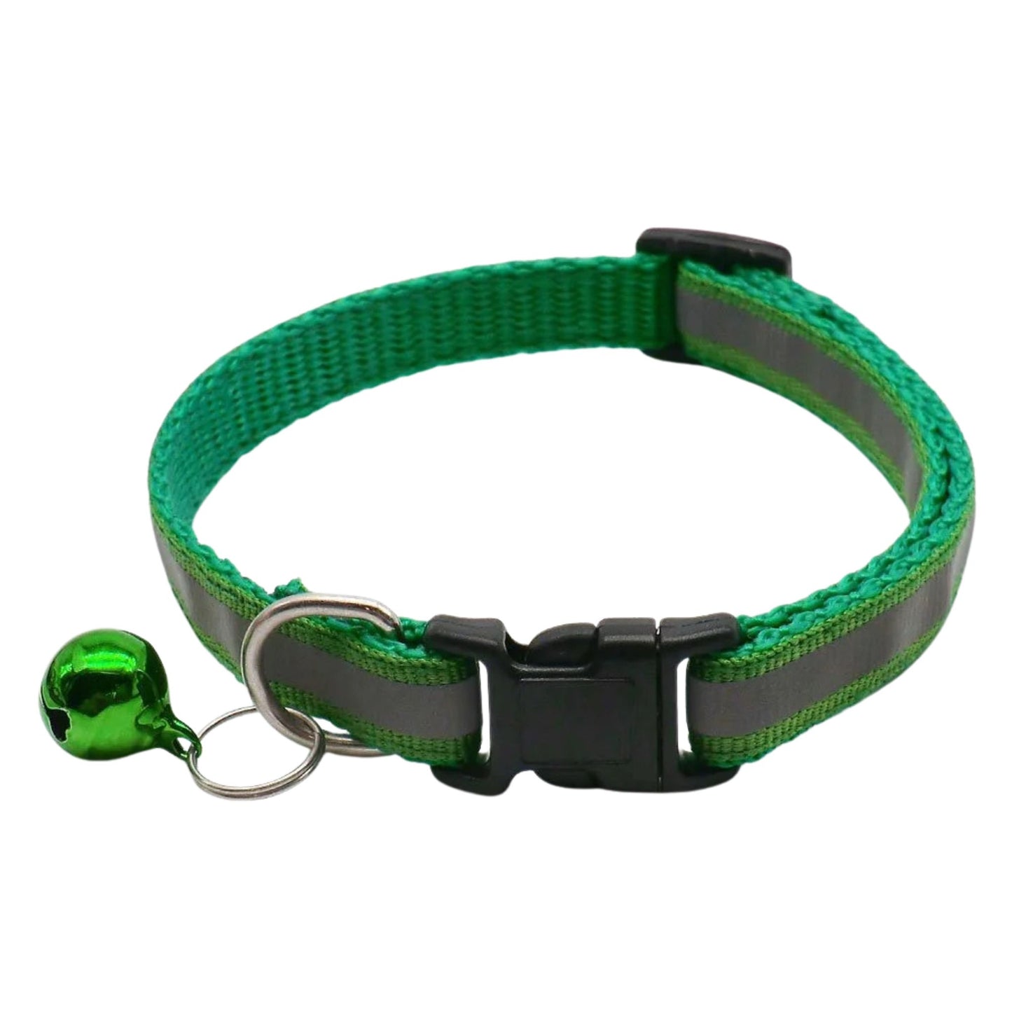 Dark green reflective cat collar with bell, adjustable nylon safety breakaway collar for cats and kittens by TrendyPet's Zone.