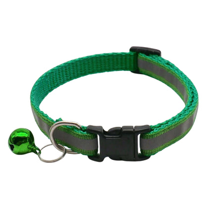 Dark green reflective cat collar with bell, adjustable nylon safety breakaway collar for cats and kittens by TrendyPet's Zone.