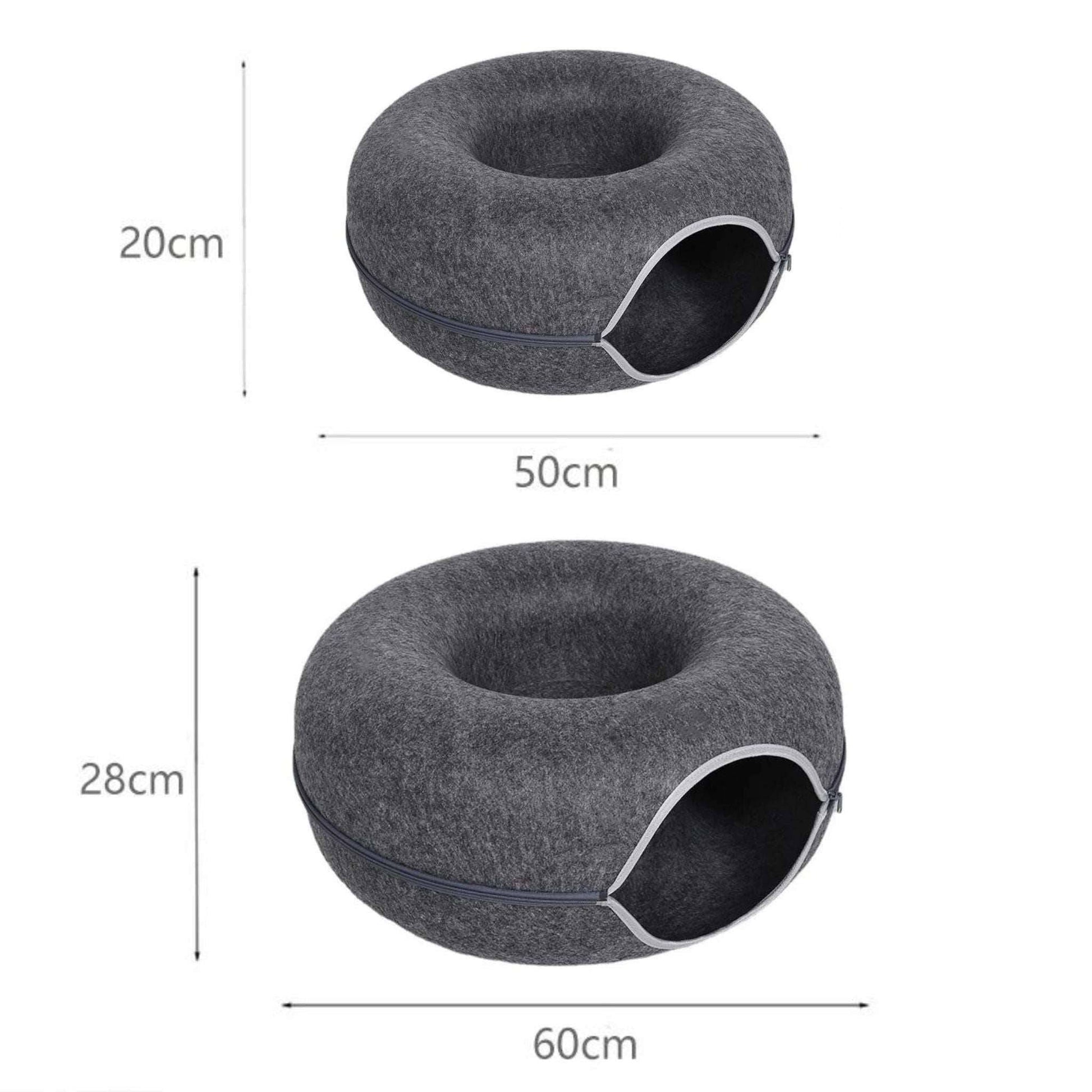 Dark Grey Donut Cat Bed for 2 Pets Tunnel Kitten House Basket Interactive Natural Felt Cave Nest - TrendyPet's Zone