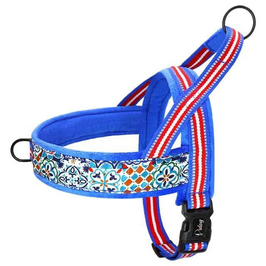 Deep Blue With Multi Design Warm Harness Vest Winter Soft Padded Pet Training Adjustable For Small Large Dog Puppy - TrendyPet's Zone