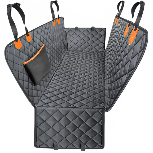 TrendyPet's Zone waterproof dog car seat hammock, heavy-duty 600D cover with scratch-proof, non-slip design for back seat comfort.