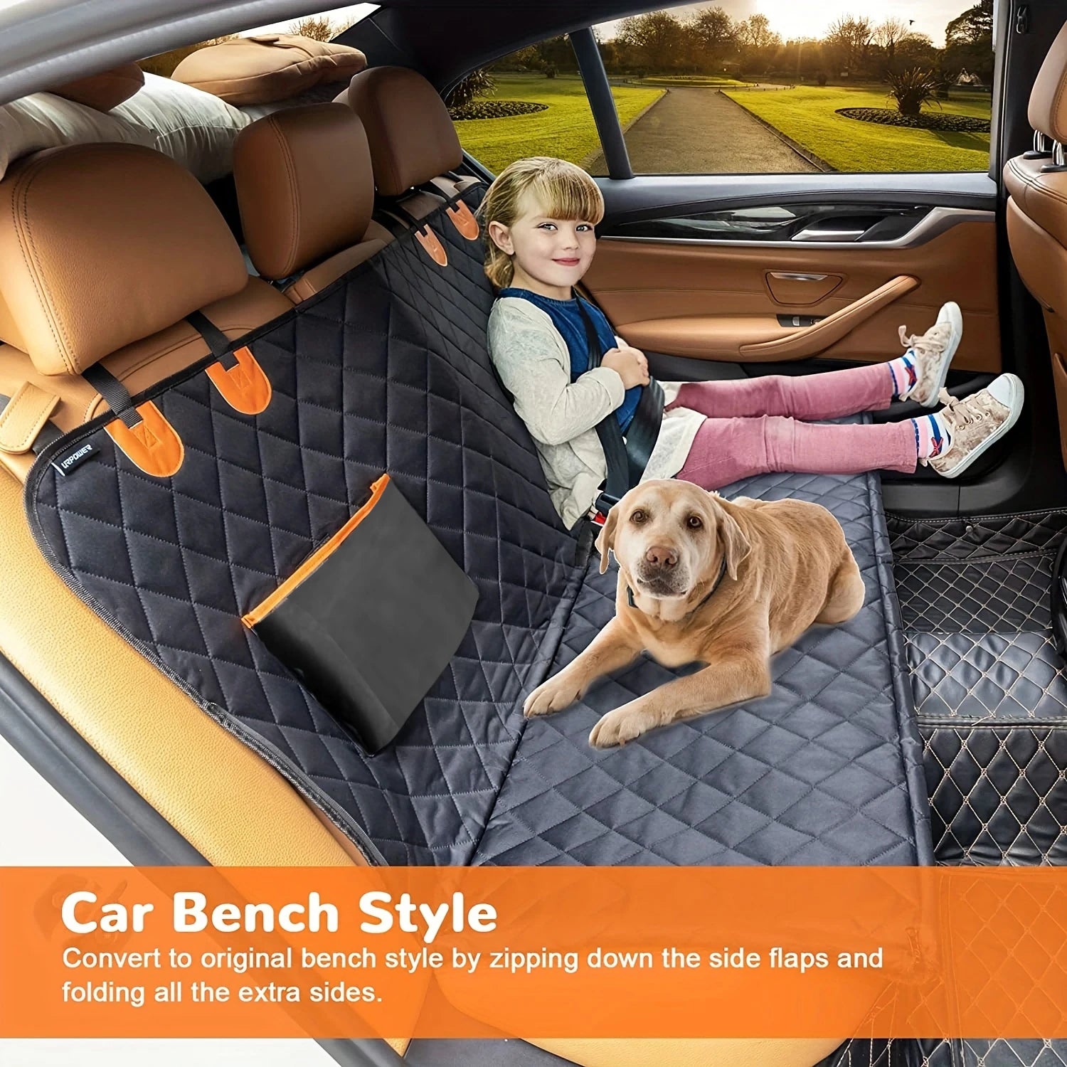 TrendyPet's Zone dog car seat cover hammock in heavy-duty waterproof fabric, protects back seat from scratches and dirt.