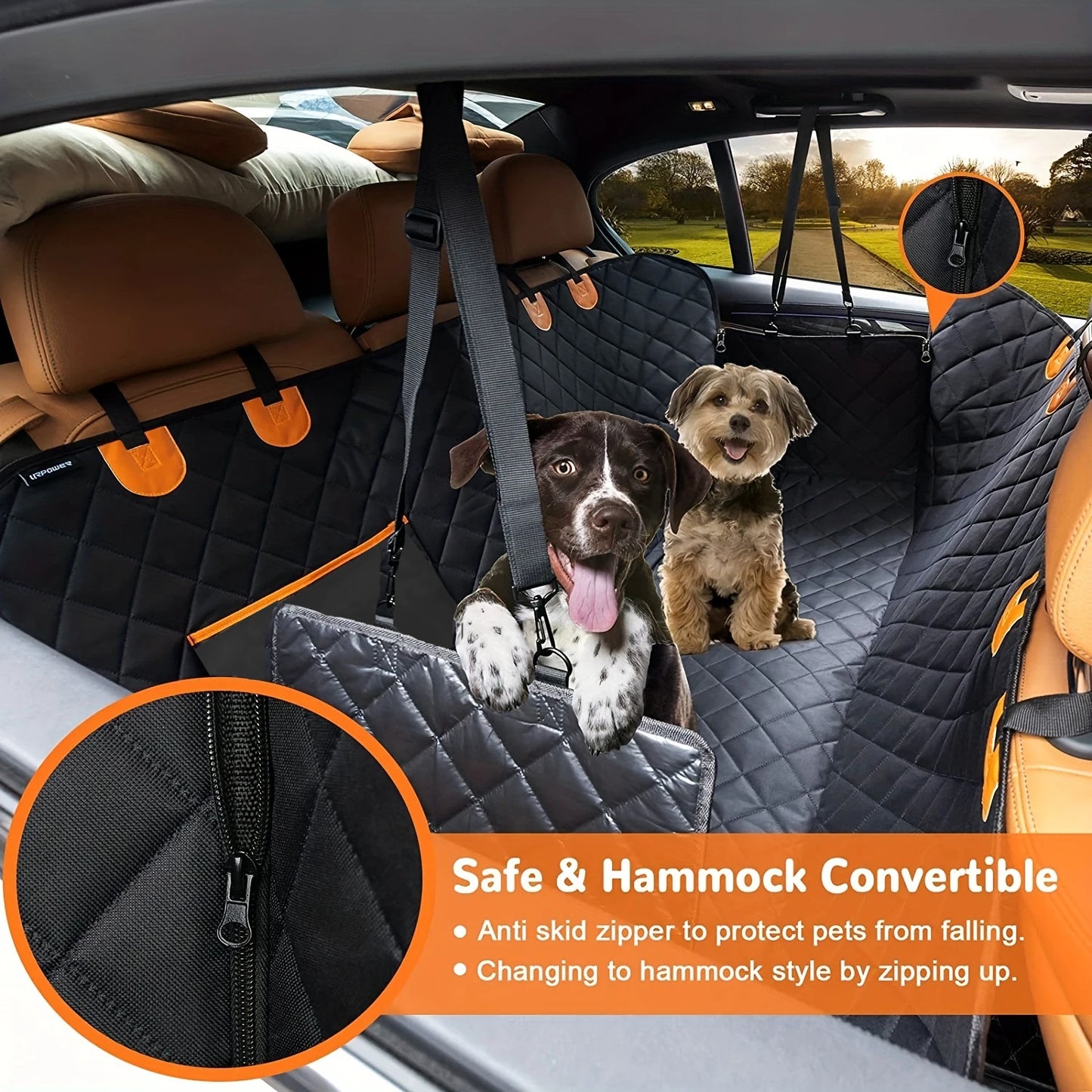 Waterproof dog car seat cover hammock by TrendyPet's Zone, heavy-duty 600D fabric, non-slip, scratch-proof pet seat protector for back seats