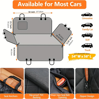 TrendyPet's Zone dog car seat hammock cover for back seat, waterproof, scratch-proof, heavy-duty 600D fabric, non-slip pet seat protector