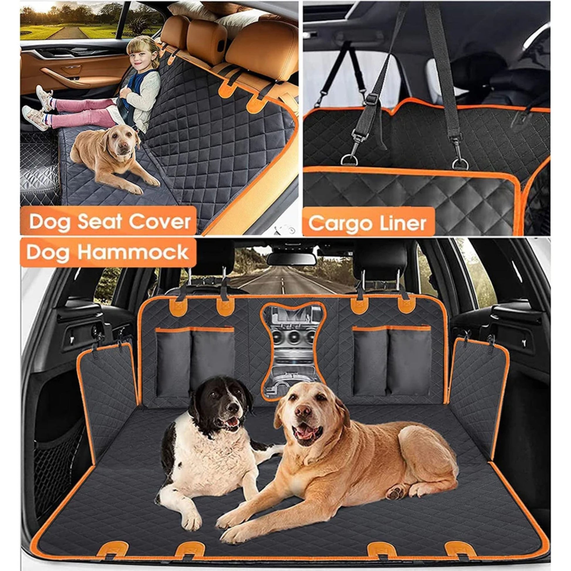 Waterproof dog car seat protector by TrendyPet's Zone, featuring scratchproof, non-slip rear seat hammock for pet travel safety.