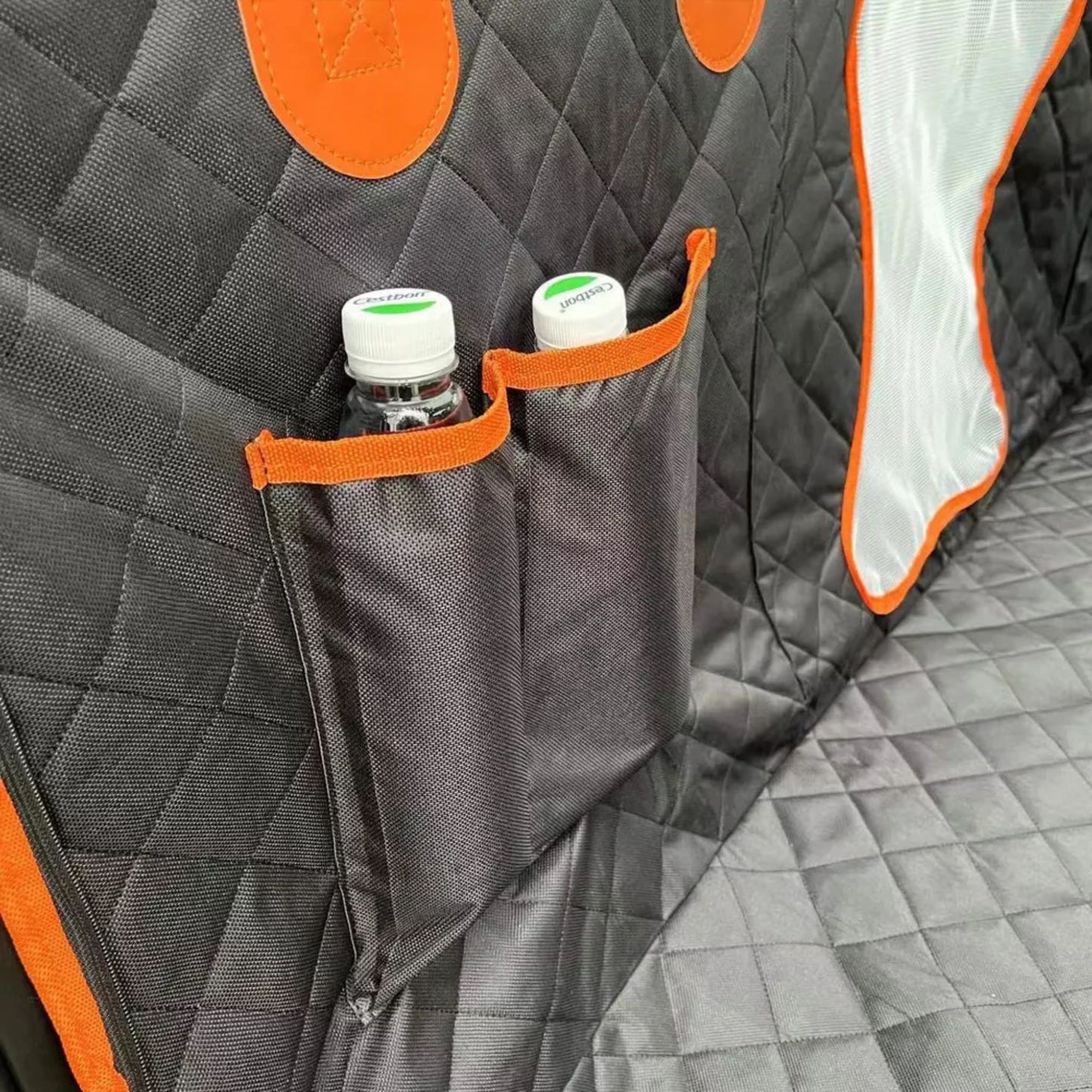 Waterproof dog car seat protector by TrendyPet's Zone, featuring scratchproof, non-slip rear seat hammock for pet travel safety.