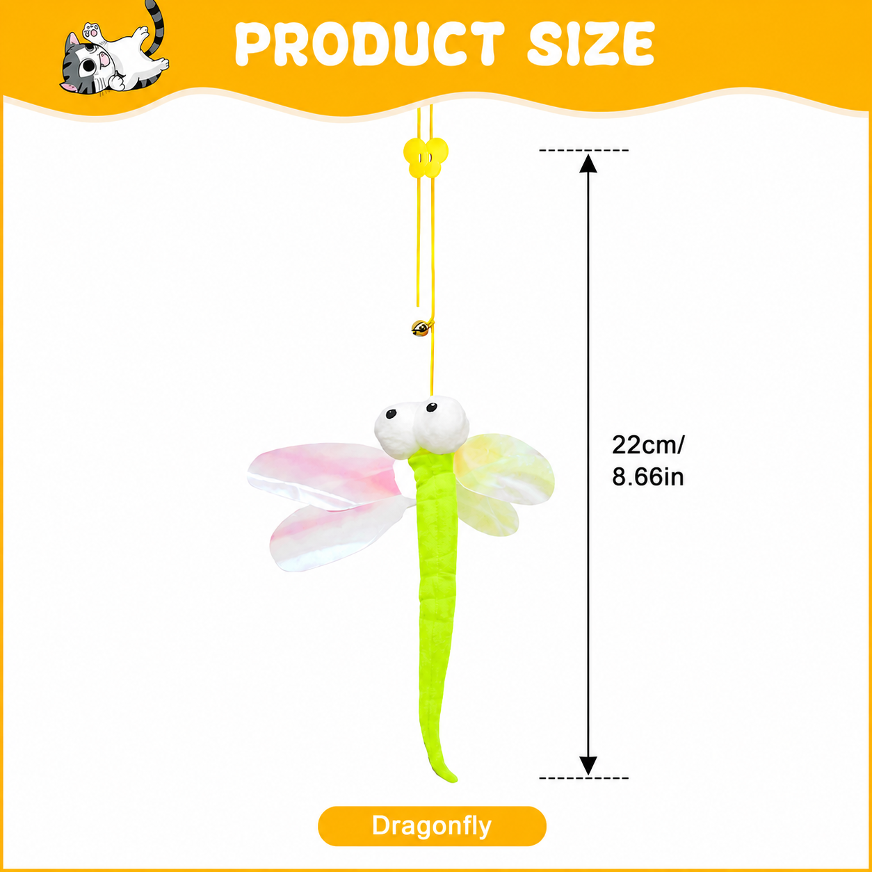 Interactive hanging cat toy with a dragonfly simulation, retractable rope, designed for cats to scratch and play from TrendyPet's Zone.