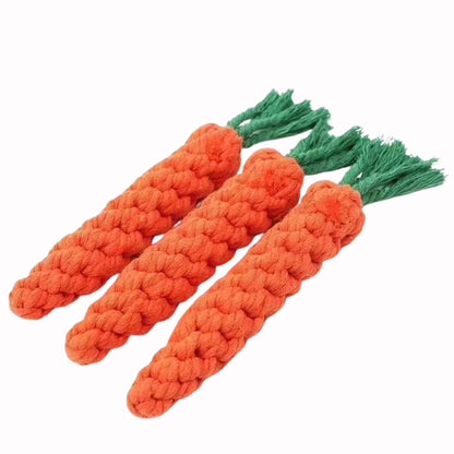 TrendyPet's Zone durable cotton rope chew toy in the shape of a carrot with knot details for dogs to chew and play.