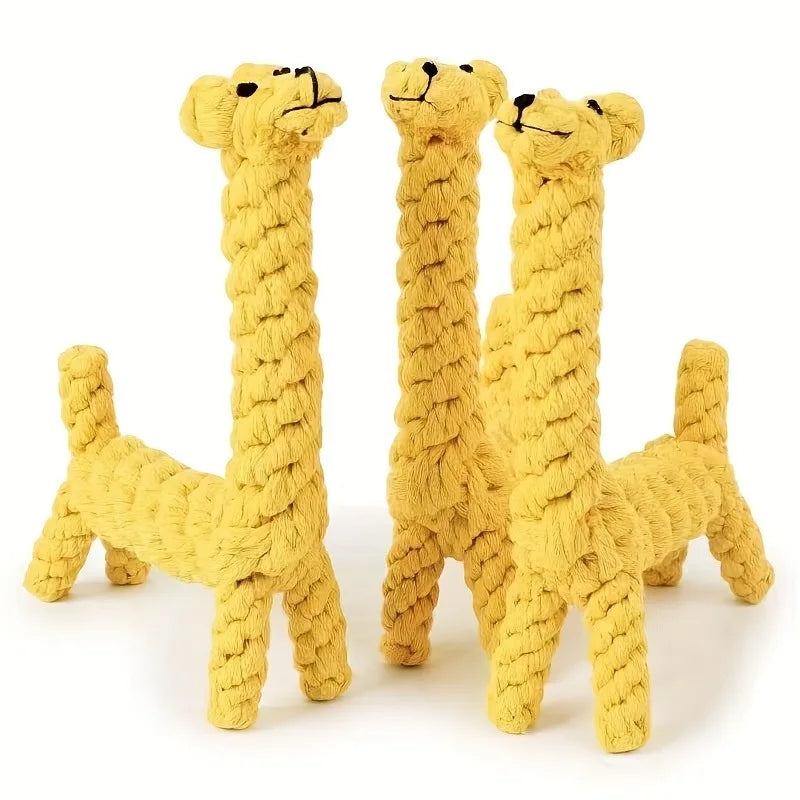 Durable dog chew toy with a rope knot and giraffe shape, bite-resistant design by TrendyPet's Zone for playful dogs.
