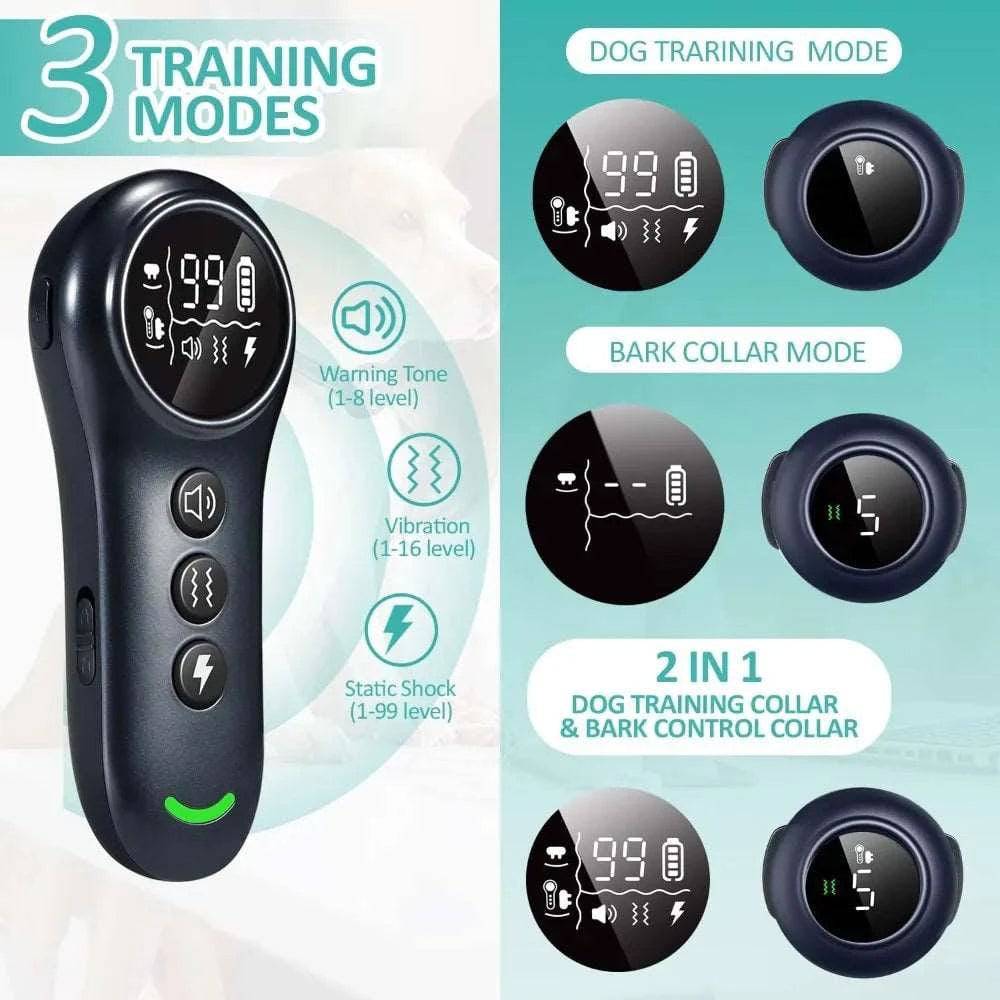 Electronic Training Collar, Auto Bark Collar with Remote, Beep (1-8), Vibration(1-16), Waterproof, Safe, Dog Shock Collar - TrendyPet's Zone