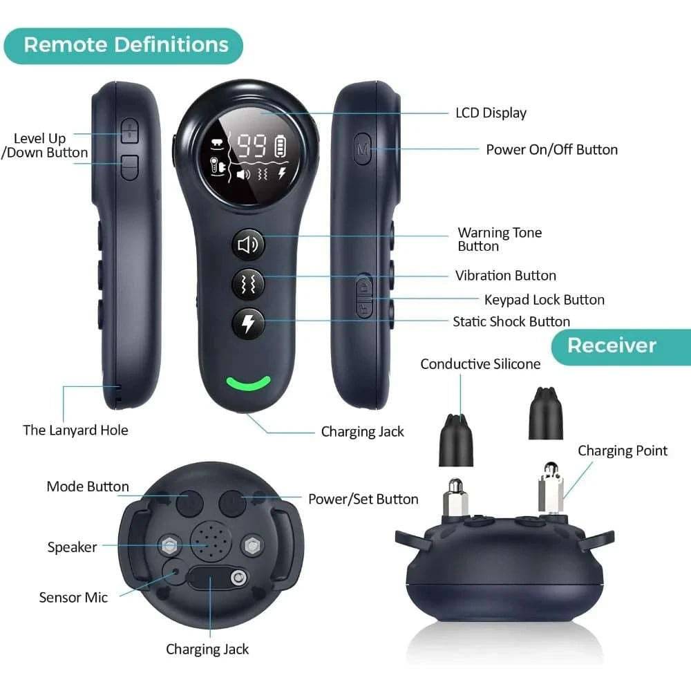 Electronic Training Collar, Auto Bark Collar with Remote, Beep (1-8), Vibration(1-16), Waterproof, Safe, Dog Shock Collar - TrendyPet's Zone