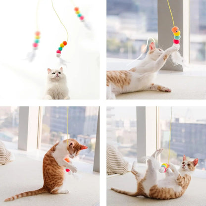 TrendyPet's Zone feather caterpillar cat toy with hanging scratch rope for interactive feline play and entertainment.